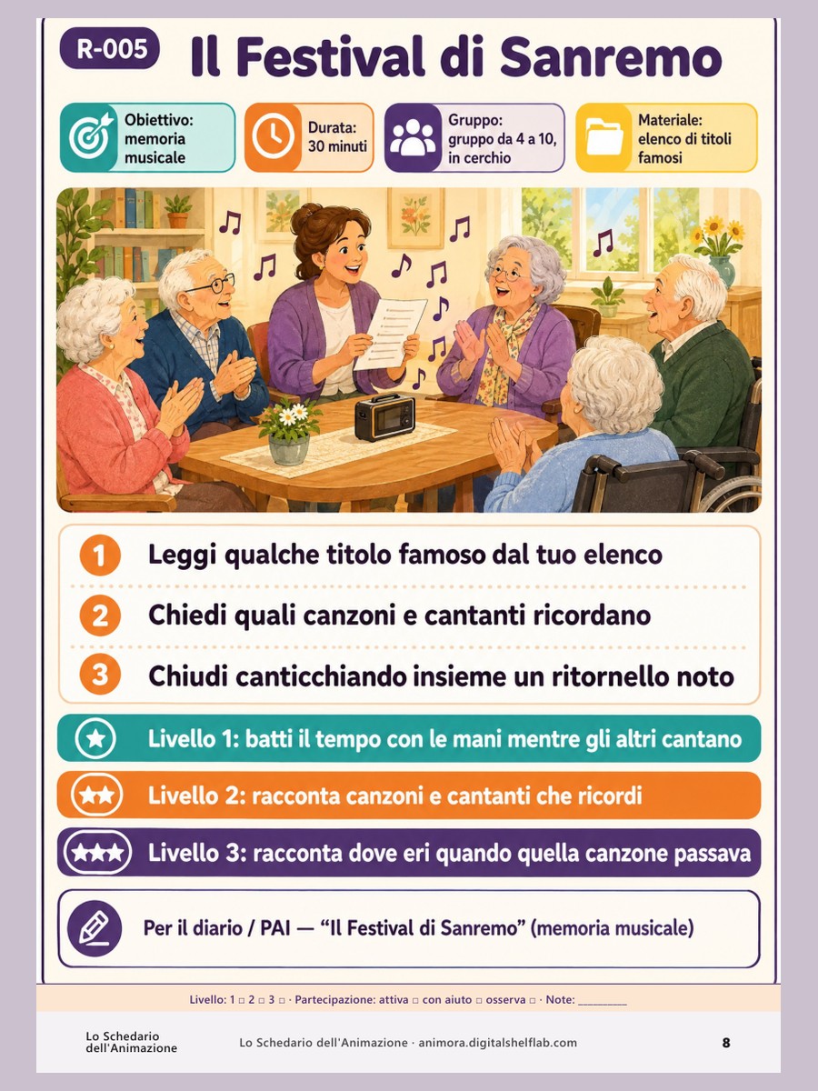 Una scheda di ricordi e storie di vita